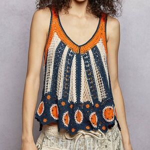 POL Crochet Stripe Flowy Tank